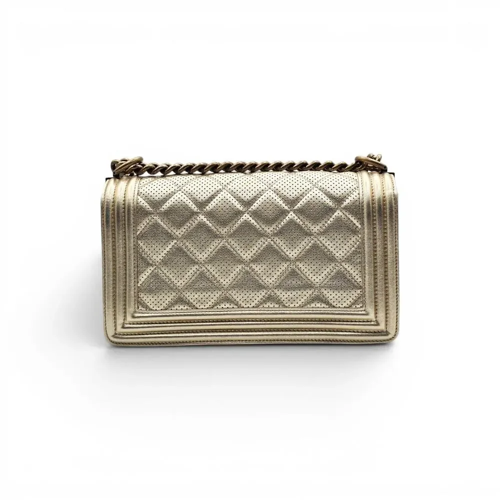 Chanel Medium Boy Perforated Gold Leather with Antique GHW